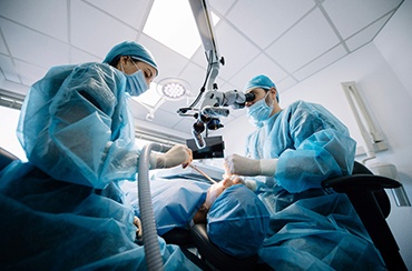 Dentists performing a dental implant surgery