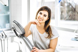 woman modeling on exam chair